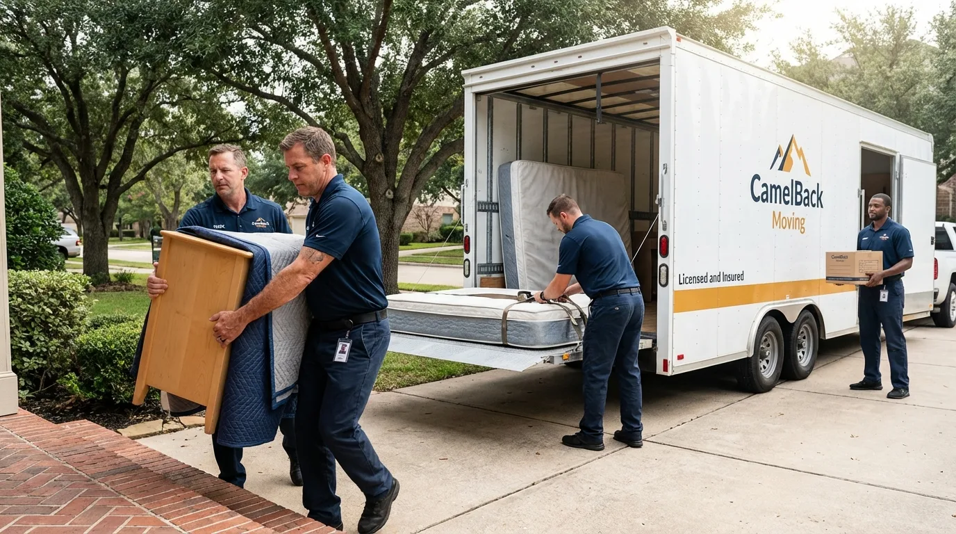 Crew loading residential truck for cross-state move from Otsego, MI